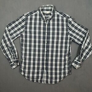 J‎ Crew Shirt Mens Large Green Plaid Sunwashed Oxford 100% Cotton Long Sleeve